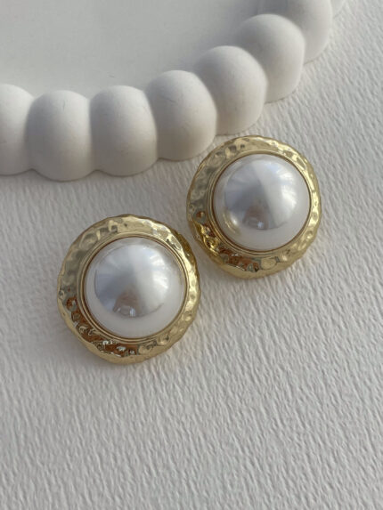 Özel Seri İnci Top Detay Yuvarlak Gold Küpe