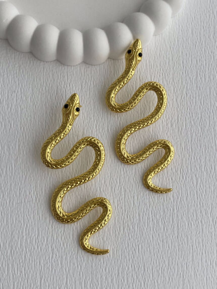 Özel Seri Yılan Tasarım Maksi Boy Gold Küpe