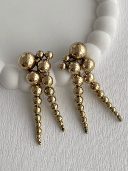 Özel Seri Eskitme Top Detay Geometrik Tasarım Gold Küpe