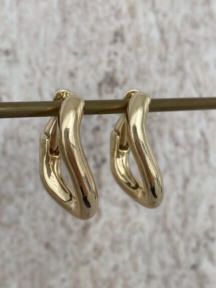 Özel Seri Oval Tasarım Kıvrımlı Gold Halka Küpe