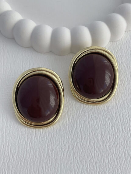 Özel Seri Kahverengi Kemik Detay Top Tasarım Gold Küpe