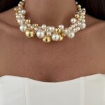 Özel Seri İnci Detay Gold Choker Kolye