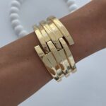 Özel Seri İç İçe Tasarım Gold Kelepçe Bileklik