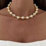 Özel Seri Çift Tarafı Zirkon Taşlı Gold Yuvarlak Choker Kolye