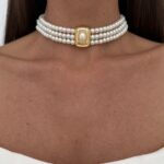 Özel Seri Vintage Tasarım Gold Detay İnci Choker Kolye