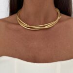 Özel Seri Tırtık Model Üçlü Sarmal Tasarım Gold Choker Kolye