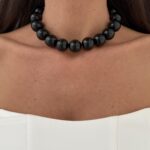 Özel Seri Siyah Top Tasarım Gold Choker Kolye