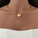 Özel Seri Kalp Tasarım Tel Gold Choker Kolye