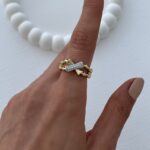 Özel Seri Zirkon Taşlı Çapraz Kemik Tasarım Ayarlanabilir Gold Yüzük
