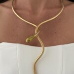 Özel Seri Yılan Tasarım Gold Choker Kolye