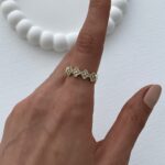 Özel Seri Marka Model Yonca Tasarım Zirkon Taşlı Ayarlanabilir Gold Yüzük