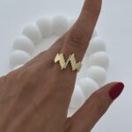 Özel Seri Zirkon Taşlı Zikzak Tasarım Gold Ayarlanabilir Yüzük