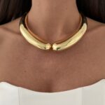 Özel Seri Kalın Damla Tasarım Gold Choker Kolye
