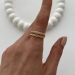 Özel Seri Zirkon Taşlı Zincir Tasarım Ayarlanabilir Gold Yüzük