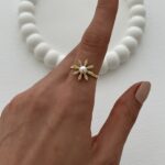 Özel Seri Zirkon Taşlı İnci Detay Çiçek Tasarım Ayarlanabilir Gold Yüzük