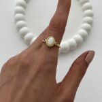 Özel Seri Beyaz Opal Taş Tasarım Zirkon Taşlı Desenli Oval Gold Ayarlanabilir Yüzük