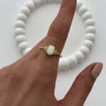 Özel Seri Beyaz Opal Taş Tasarım Zirkon Taşlı Oval Gold Ayarlanabilir Yüzük