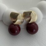 Özel Seri Gold Tırtık Model Bordo Top Küpe
