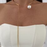 Özel Seri Sallantılı İnci Uç Detay Gold Choker Kolye