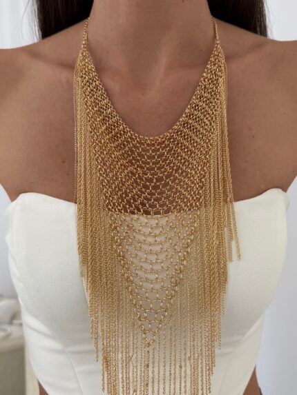 Özel Seri ZR Model Çoklu Zincir Tasarım Üçgen Gold Kolye