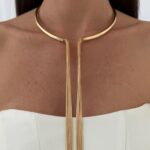 Özel Seri Uzun Zincir Tasarım Gold Choker Kolye