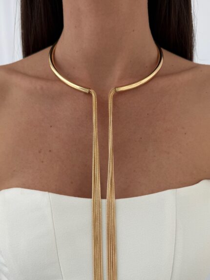 Özel Seri Uzun Zincir Tasarım Gold Choker Kolye