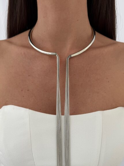 Özel Seri Uzun Zincir Tasarım Gümüş Choker Kolye