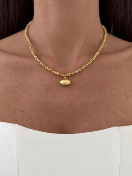 Özel Seri Oval Taş Detay Tırtık Gold Kolye