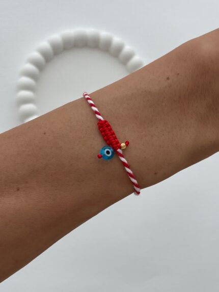 Nazar Boncuklu Kırmızı Beyaz Marteniçka İp bileklik