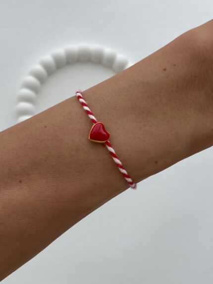 Kırmızı Kalp Tasarım Kırmızı Beyaz Marteniçka İp Bileklik