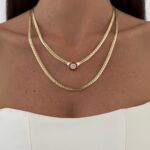 Özel Seri İkili Ezme Gurmet Zincir Kırmızı Çağla Model Gold Kolye