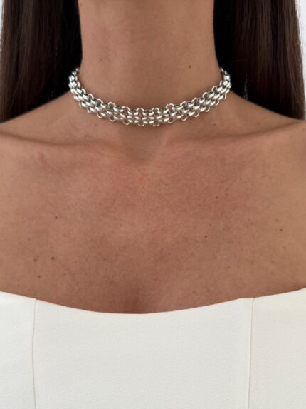 Özel Seri Gümüş Hasır Zincir Choker Kolye