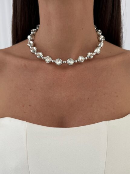 Özel Seri Çift Taraflı Zirkon Taşlı Gümüş Yuvarlak Choker Kolye