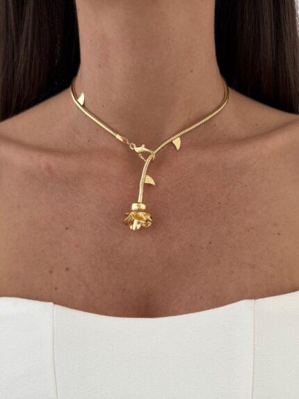 Özel Seri Dikenli Gül Tasarım Gold Kolye