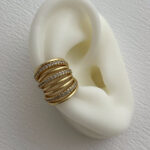 Özel Seri Çoklu Zirkon Taş Tasarım Gold Earcuff Küpe