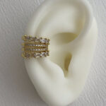 Özel Seri Zirkon & Baget Taşlı Dörtlü Tasarım Gold Earcuff Küpe