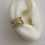 Özel Seri Zirkon Taşlı X Tasarım Gold Earcuff Küpe