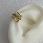 Özel Seri Zirkon Taşlı Çivi Tasarım Gold Earcuff Küpe