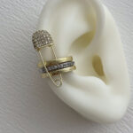 Özel Seri Zirkon Taşlı Oval Tasarım İkili Gold Earcuff Küpe