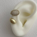 Özel Seri Zirkon Taşlı İkili Oval Tasarım Gold Earcuff Küpe (Delik Gerektirir)