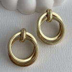Özel Seri İç İçe Halka Tasarım Büyük Gold Küpe