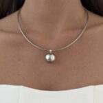 Özel Seri Tel Tasarım Top Detay Gümüş Choker Kolye