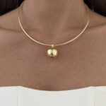 Özel Seri Tel Tasarım Top Detay Gold Choker Kolye