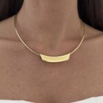 Özel Seri Dikdörtgen Plaka Detay Gold Choker Kolye