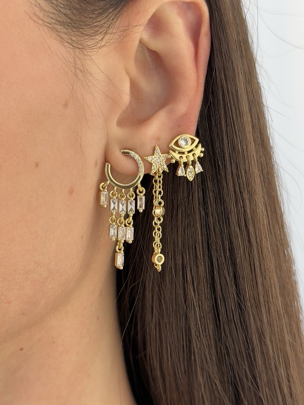 img_7039-3 Özel Seri Sallantılı Zirkon Taşlı Göz Tasarım Üçlü Gold Küpe Seti