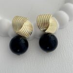 Özel Seri Gold Tırtık Model Siyah Top Küpe