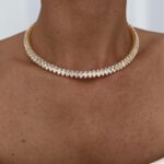 Özel Seri Damla Baget Taş Gold Choker Kolye