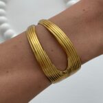 Çelik Geometrik Tasarım Ayarlanabilir Gold Bileklik