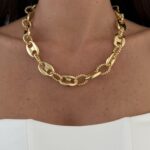 Özel Seri Büyük Düğme Tasarım Oval Zincir Tasarım Gold Kolye