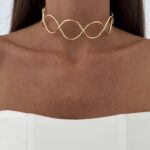 Özel Seri Oval Kıvrım Tasarım Gold Choker Kolye
